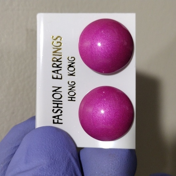 Retro 1980s Pink Enameled Metal Dome Stud Earrings – Stylish Women's Jewelry - Picture 6 of 6